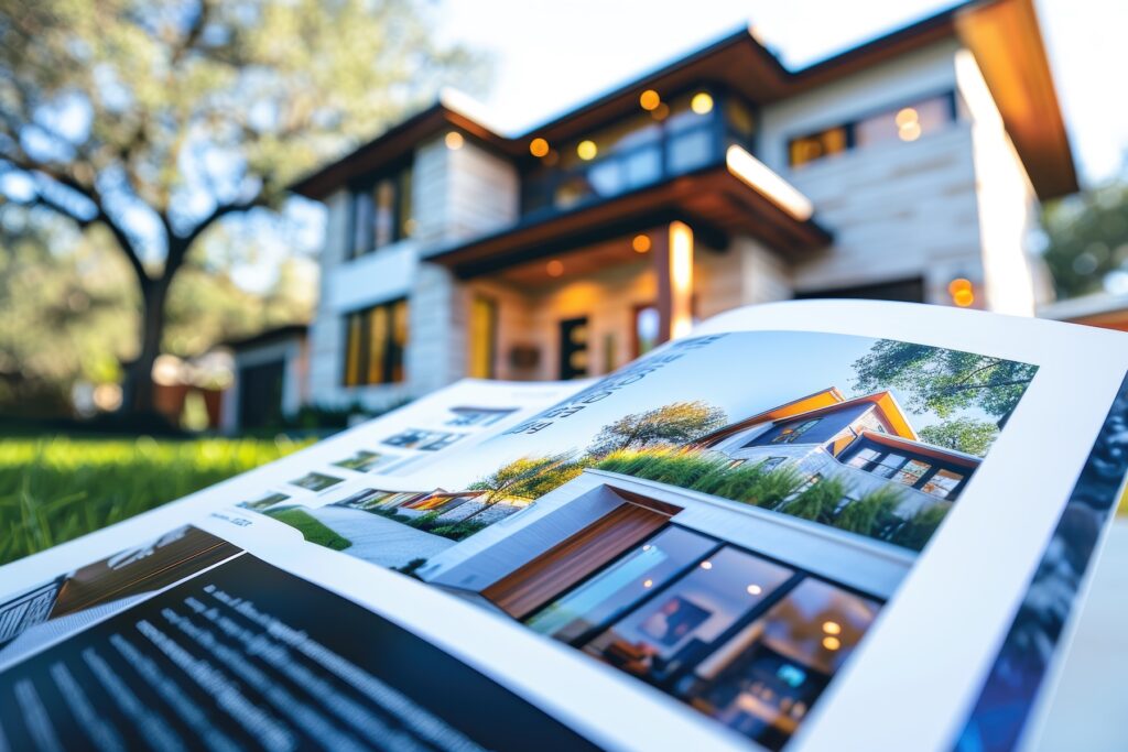 Haus im Hintergrund mit aufgeschlagenem Expose